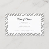 Moderne Grijze Zebra Print Professional Script Visitekaartje (Achterkant)