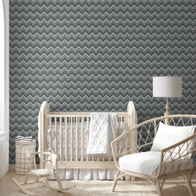 Moderne Grijze Zig Zag Gestreepte Behang (Kinderen)