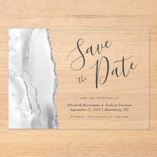 Moderne grijze zilveren gekleurd gekleurd gekleurd acryl uitnodigingen (Voorkant)