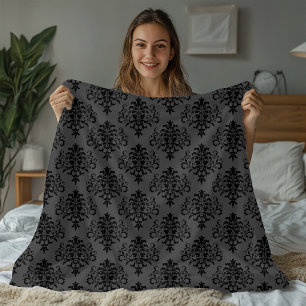 Moderne Grijze Zwarte Damast Patroon Fleece Deken