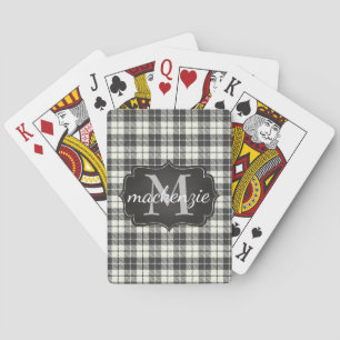Moderne Grijze Zwarte Flanel Geplay Monogrammed Na Pokerkaarten