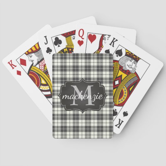 Moderne Grijze Zwarte Flanel Geplay Monogrammed Na Pokerkaarten (Achterkant)