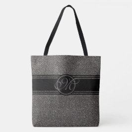 Moderne grijze zwarte glitter-monogram groot tote bag
