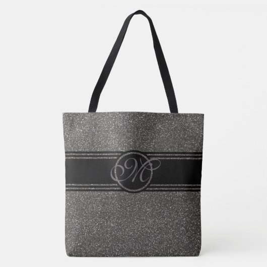 Moderne grijze zwarte glitter-monogram groot tote bag (Voorkant)
