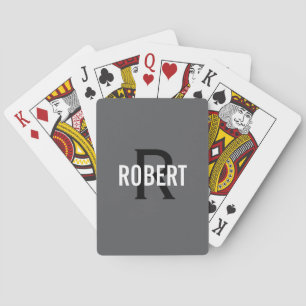 Moderne grijze zwarte monogram naam pokerkaarten
