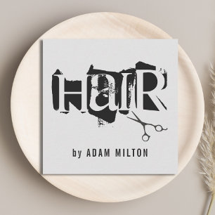 Moderne grijze zwarte schaar haarlijst vierkante visitekaartje