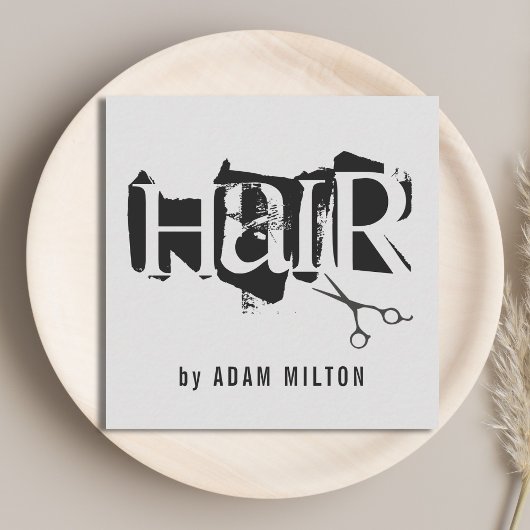 Moderne grijze zwarte schaar haarlijst vierkante visitekaartje