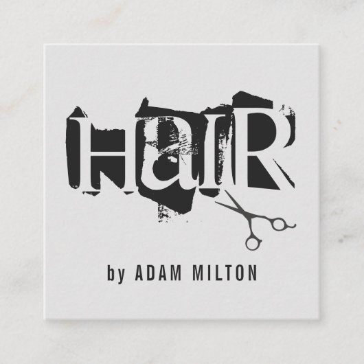 Moderne grijze zwarte schaar haarlijst vierkante visitekaartje (Voorkant)