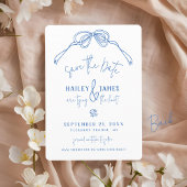 Moderne Grille Handgetekende Boog BLAUWE Foto Brui Save The Date