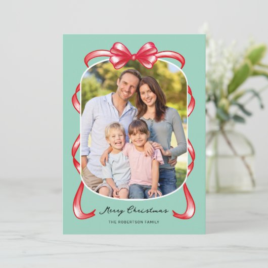 Moderne grillige boog gebogen 2 foto kerst feestdagenkaart (Staand voorkant)