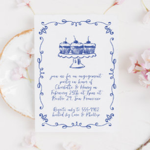 Moderne grillige cupcake doedel verlovingsfeest kaart