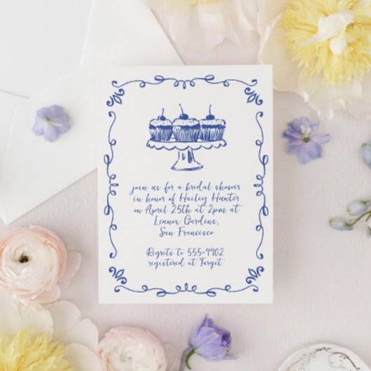 Moderne grillige Cupcake Doodle Vrijgezellenfeest Kaart