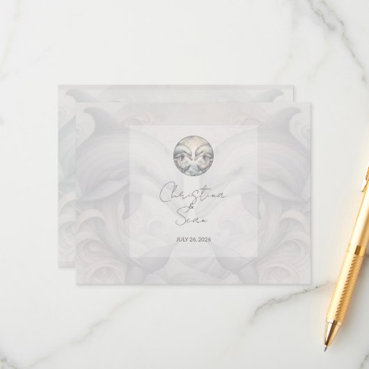 Moderne grillige dolfijnen bruiloft QR code behuiz Informatiekaartje (Voorkant / Achterkant in situ)