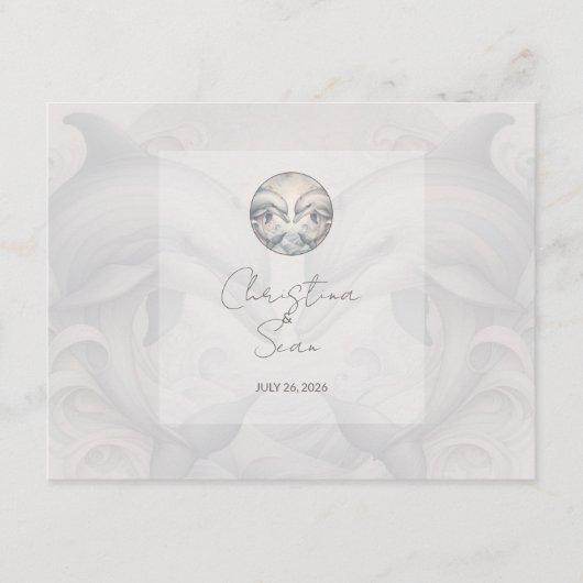 Moderne grillige dolfijnen bruiloft QR code behuiz Informatiekaartje (Voorkant)