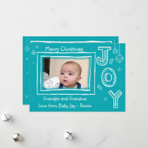 Moderne grillige Doodles Blauwe Foto Kerst Kaart