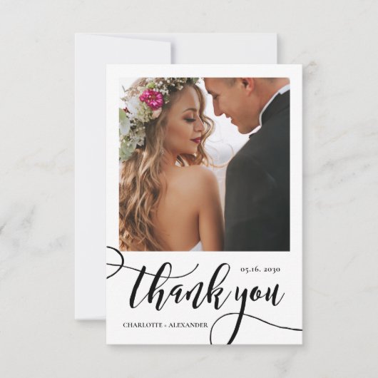 Moderne grillige enorme gouden script 2 foto bruil bedankkaart (Voorkant)