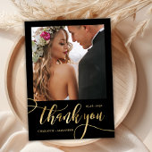 Moderne grillige enorme gouden script 2 foto bruil bedankkaart