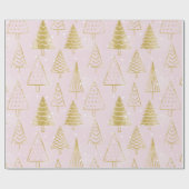 Moderne grillige feestdagen bomen goud glitter roz cadeaupapier (Vlak)
