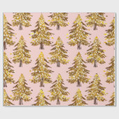 Moderne grillige feestdagen bomen goud roze patroo cadeaupapier (Vlak)