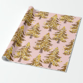 Moderne grillige feestdagen bomen goud roze patroo cadeaupapier (Uitgerold)