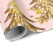 Moderne grillige feestdagen bomen goud roze patroo cadeaupapier (Rol Hoek)