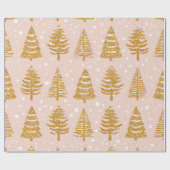 Moderne grillige feestdagen bomen goud roze patroo cadeaupapier (Vlak)