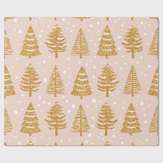 Moderne grillige feestdagen bomen goud roze patroo cadeaupapier (Vlak)