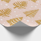 Moderne grillige feestdagen bomen goud roze patroo cadeaupapier (Hoek)