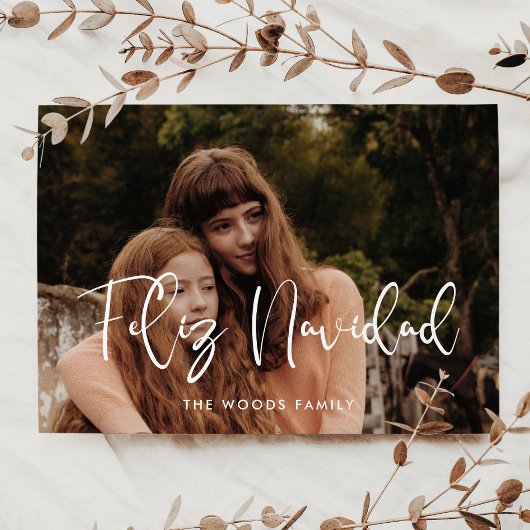 Moderne grillige Feliz Navidad kerstfoto Feestdagenkaart