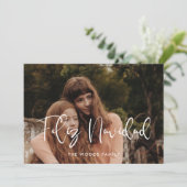 Moderne grillige Feliz Navidad kerstfoto Feestdagenkaart (Staand voorkant)