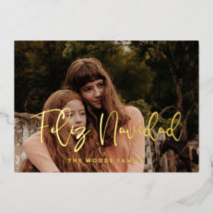 Moderne grillige Feliz Navidad Photo Gold Folie Feestdagenkaart