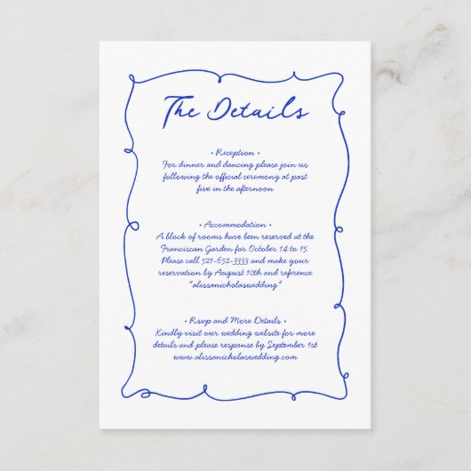 Moderne grillige golvende hand getekende bruiloft  informatiekaartje (Voorkant)