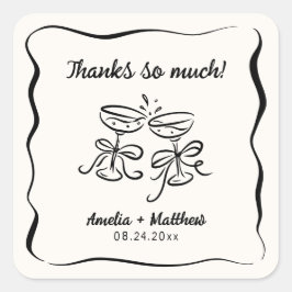 Moderne & grillige Hand getrokken bruiloft Dank u Vierkante Sticker