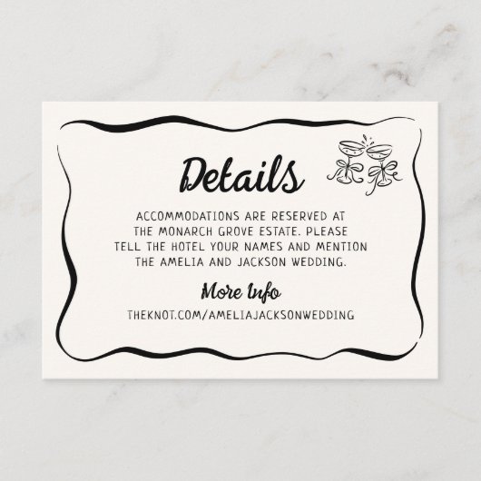 Moderne & grillige Hand getrokken bruiloft details Informatiekaartje (Voorkant)