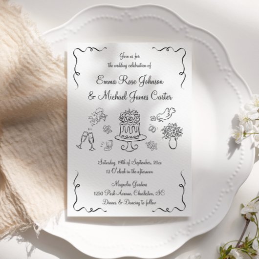 Moderne grillige Hand getrokken QR code bruiloft Kaart