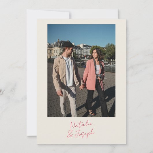 Moderne grillige handgeschreven retro foto bruilof kaart (Achterkant)