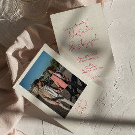 Moderne grillige handgeschreven retro foto bruilof kaart