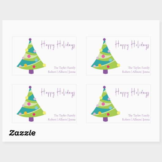 Moderne grillige kerstboom | Achternaam Rechthoekige Sticker (Vel)