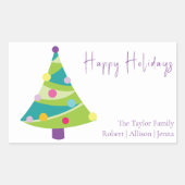 Moderne grillige kerstboom | Achternaam Rechthoekige Sticker (Voorkant)