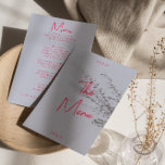 Moderne grillige kleurrijke heldere retro bruiloft menu<br><div class="desc">Een kleurrijke retro funky moderne lichte bruiloft diner menu. Die chique sjabloon ontwerp van boho  maagdenpalmachtergrond en felroze typografie en met de hand geschreven menu in het roze. Perfect en passend bij de hele grillige met de hand geletterde suite.</div>