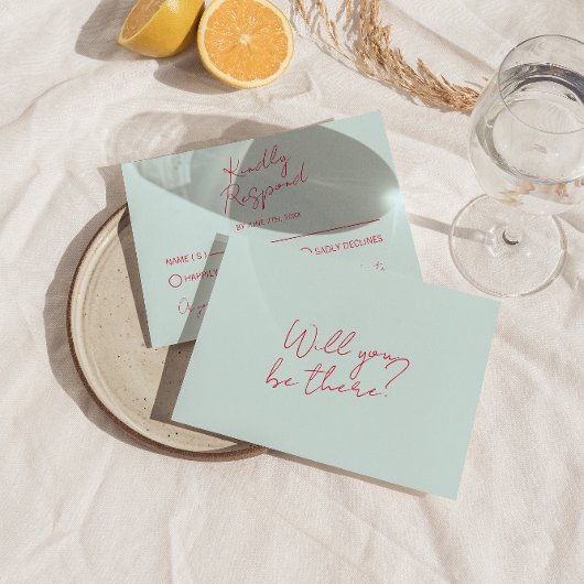 Moderne grillige kleurrijke retro leuk funky bruil RSVP kaartje