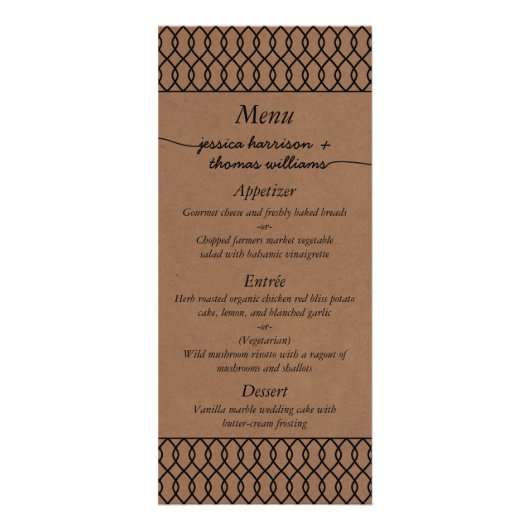 Moderne grillige Kraft Wedding Menu Kaarten (Voorkant)
