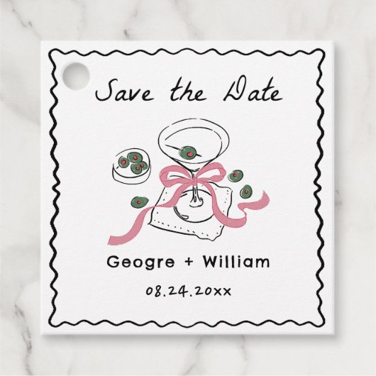 Moderne & grillige Martini Hand getrokken bruiloft Bedankjes Labels (Voorkant)