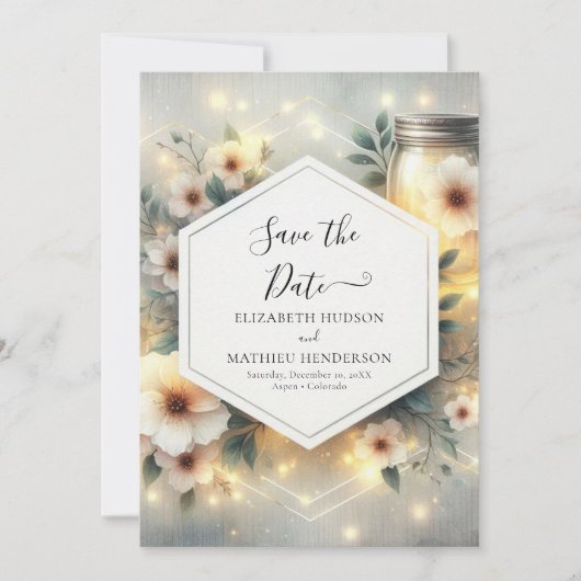 Moderne grillige Mason Jar bruiloft Save The Date (Voorkant)