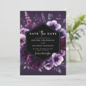 Moderne grillige Paarse bloemenbruiloft Save The Date (Staand voorkant)