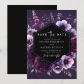 Moderne grillige Paarse bloemenbruiloft Save The Date (Voorkant / Achterkant)