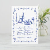 Moderne grillige Pizza Wijn Doodle Verjaardagsfees Kaart (Staand voorkant)