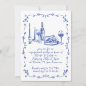 Moderne grillige Pizza Wine Doodle Verloving Kaart (Voorkant)