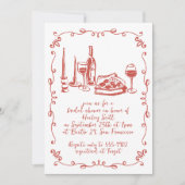 Moderne grillige Pizza Wine Doodle Vrijgezellenfee Kaart (Voorkant)