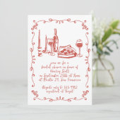 Moderne grillige Pizza Wine Doodle Vrijgezellenfee Kaart (Staand voorkant)